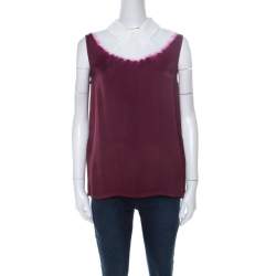 Miu Miu Burgundy White Ombre Coated Satin Sleeveless Top M 