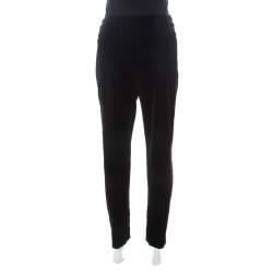 Miu Miu Black Velvet Stretch Ankle Zip Detail Trousers L