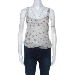 Miu Miu Pale Grey Printed Chiffon Wide Scoop Neck Slip & Sleeveless Top L