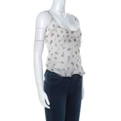 Miu Miu Pale Grey Printed Chiffon Wide Scoop Neck Slip & Sleeveless Top L