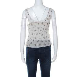 Miu Miu Pale Grey Printed Chiffon Wide Scoop Neck Slip & Sleeveless Top L