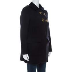 Miu Miu Black Wool Buckle Detail Hooded Duffle Coat S