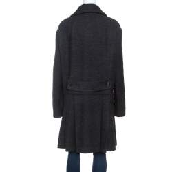 Pre Owned Miu Miu Grey Wool Buckle Detail Pleated Coat L