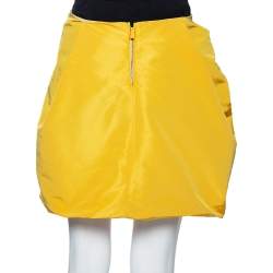 Miu Miu Yellow Silk Gathered Detail Asymmetrical Mini Skirt S 