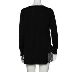 Pre Owned توب ميو ميو تريكو صوف أسود بأكمام طويلة مقاس صغير - سمول