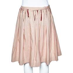 Pre Owned تنورة ميو ميو أحمر ووردي فاتح ملفوفة مزينة بألواح مخرمة مقاس متوسط - ميديوم