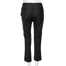 Pre Owned Miu Miu Grey Wool Buckled Waist Detailed Cropped Pants S