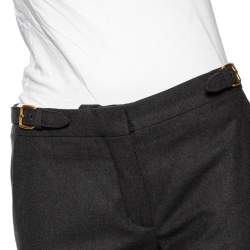 Pre Owned Miu Miu Grey Wool Buckled Waist Detailed Cropped Pants S