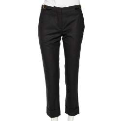 Pre Owned Miu Miu Grey Wool Buckled Waist Detailed Cropped Pants S