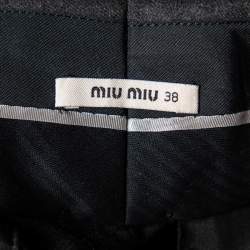 Pre Owned Miu Miu Grey Wool Buckled Waist Detailed Cropped Pants S
