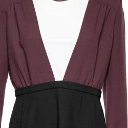 Miu Miu Black-Burgundy Textured Wool Plunge Neck Midi Dress L