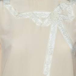 Pre Owned Miu Miu Cream Silk Bow Lace Detail Long Sleeve Blouse S