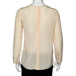 Pre Owned Miu Miu Cream Silk Bow Lace Detail Long Sleeve Blouse S
