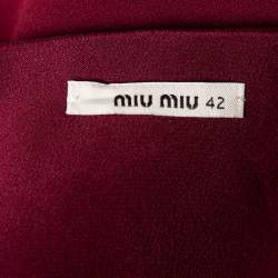 Pre Owned Miu Miu Burgundy Crepe Fluted Hem V-Neck Dress M