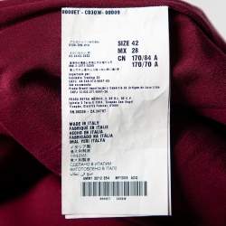 Pre Owned Miu Miu Burgundy Crepe Fluted Hem V-Neck Dress M