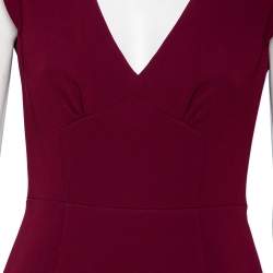 Pre Owned Miu Miu Burgundy Crepe Fluted Hem V-Neck Dress M