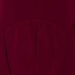 Pre Owned Miu Miu Burgundy Crepe Fluted Hem V-Neck Dress M