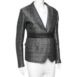 Miu Miu Charcoal Grey Patterned Lurex Silk Button Front Blazer M