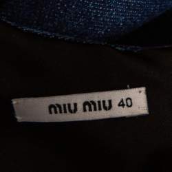 Pre Owned فستان ميو ميو ميني بلا أكمام دنيم مزخرف أزرق مقاس صغير