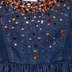 Pre Owned فستان ميو ميو ميني بلا أكمام دنيم مزخرف أزرق مقاس صغير