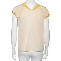 Miu Miu Cream & Yellow Paneled Silk Neck Tie Detailed Top M
