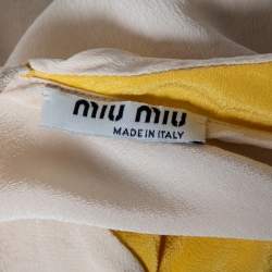 Miu Miu Cream & Yellow Paneled Silk Neck Tie Detailed Top M