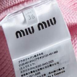 Pre Owned Miu Miu Pink Wool Knit Pearl Embellished Sweater XS
