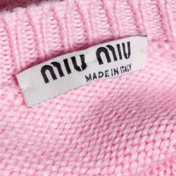 Pre Owned Miu Miu Pink Wool Knit Pearl Embellished Sweater XS