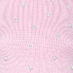 Pre Owned Miu Miu Pink Wool Knit Pearl Embellished Sweater XS