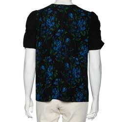 Miu Miu Black Floral Print Crepe Ruched Sleeve Detailed Blouse M