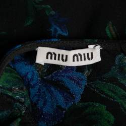 Miu Miu Black Floral Print Crepe Ruched Sleeve Detailed Blouse M