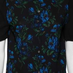 Miu Miu Black Floral Print Crepe Ruched Sleeve Detailed Blouse M