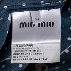 Pre Owned Miu Miu Navy Blue Polka Dot Printed Silk Ruffled Shirt M