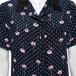 Pre Owned Miu Miu Navy Blue Polka Dot Printed Silk Ruffled Shirt M