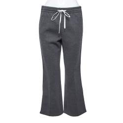 Miu Miu Grey Knit Logo Trimmed Zipped Hem Detailed Track Pants M