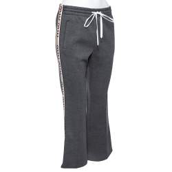 Miu Miu Grey Knit Logo Trimmed Zipped Hem Detailed Track Pants M