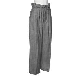 Miu Miu Prince of Wales Check Wool Paperbag Waist Detailed Pants M
