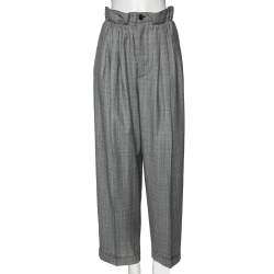 Miu Miu Prince of Wales Check Wool Paperbag Waist Detailed Pants M