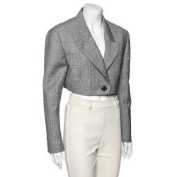 Miu Miu Grey Prince of Wales Check Wool Cropped Jacket M