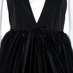مملوكة مسبقًا Miu Miu Black Tulle Plunge Neck Halter Neck Flared Dress M