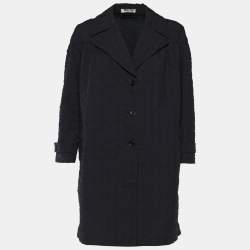 Miu Miu Navy Blue Textured Mid Length Coat S