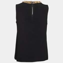 Miu Miu Black Crepe Embellished Neck Sleeveless Top M