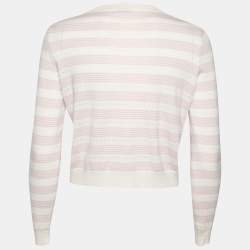 Miu Miu Cream & Pink Striped Perforated Wool Knit Jumper S