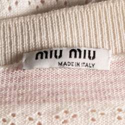 Miu Miu Cream & Pink Striped Perforated Wool Knit Jumper S