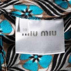 Miu Miu Blue Floral Printed Crepe Sleeveless Button Front Collar Top S