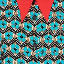 Miu Miu Blue Floral Printed Crepe Sleeveless Button Front Collar Top S