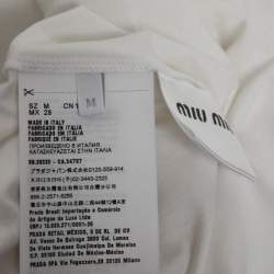 Pre Owned Miu Miu White Cotton Applique Embellished Short Sleeve T-Shirt M