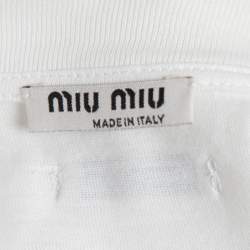 Pre Owned Miu Miu White Cotton Applique Embellished Short Sleeve T-Shirt M