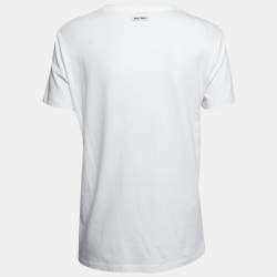 Pre Owned Miu Miu White Cotton Applique Embellished Short Sleeve T-Shirt M
