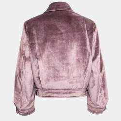Miu Miu Lilac Velvet Bead Embellished Patch Detail Biker Jacket S
